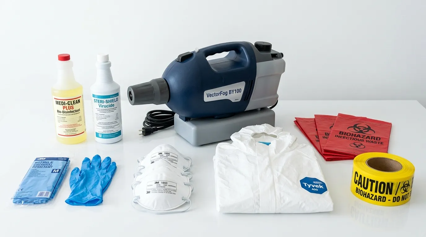 Professional biohazard remediation crew working in East Providence